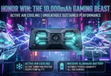 Honor Win Review: The 10,000mAh Gaming Beast with Active Air Cooling The Honor Win gaming smartphone featuring a massive battery and active internal cooling fan technology.