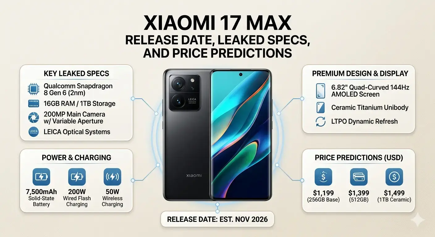 Xiaomi 17 Max Release Date, Leaked Specs, and Price Predictions